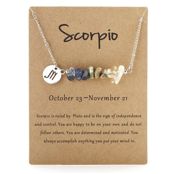 Zodiac Constellation Gemstone Necklace Stainless Steel Horoscope Personal Gift48 - Picture 13 of 14